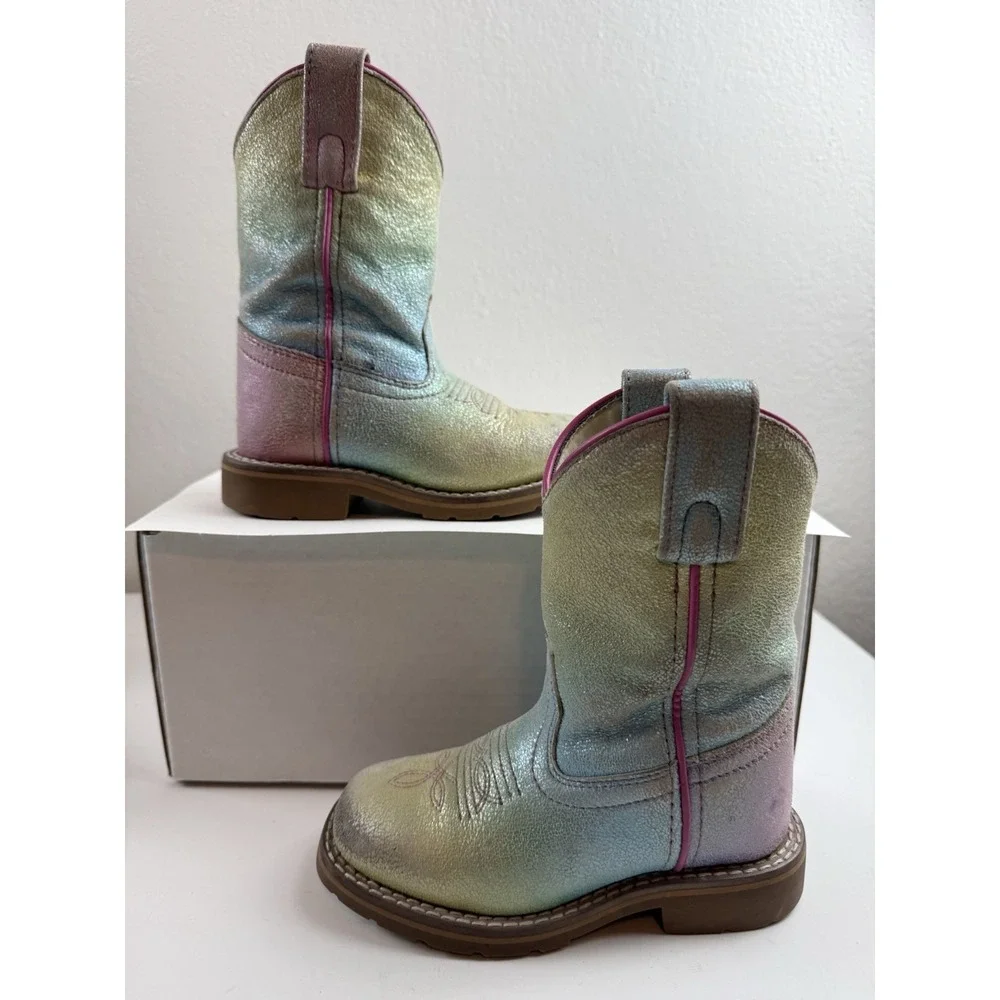 Dan Post Metallic Rainbow Ombre Roper Boots Girls Size 9D Western Cowgirl Boots